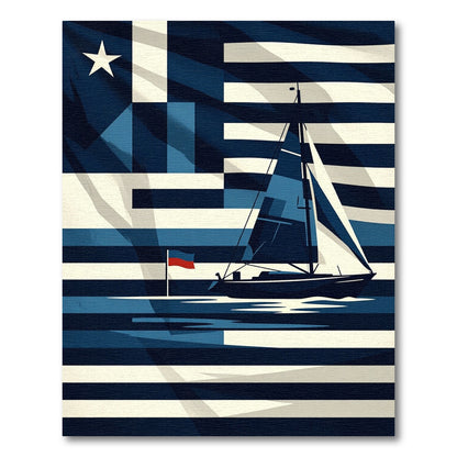 Nautical Blue Sailboat Stripes Rug