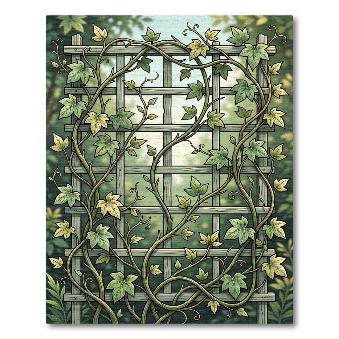 Classic Botanical Ivy Trellis Greenage Rug