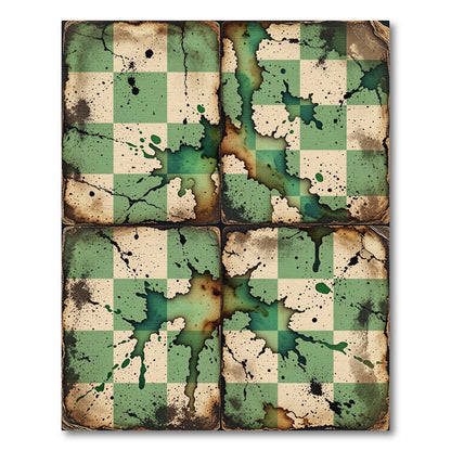Distressed Sage Green Checkerboard Splatter Rug