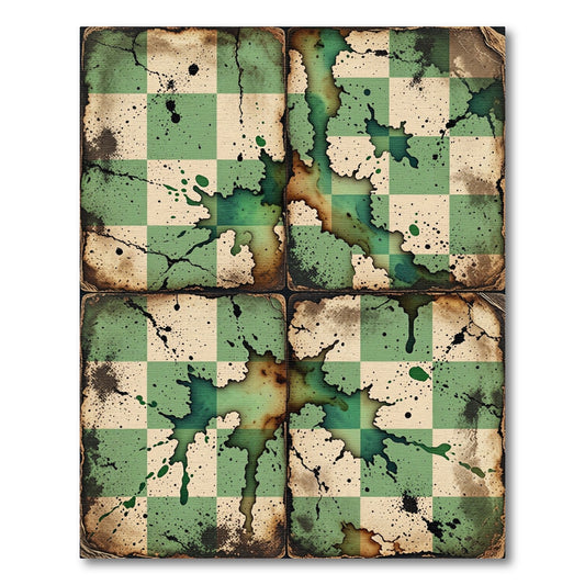 Distressed Sage Green Checkerboard Splatter Rug