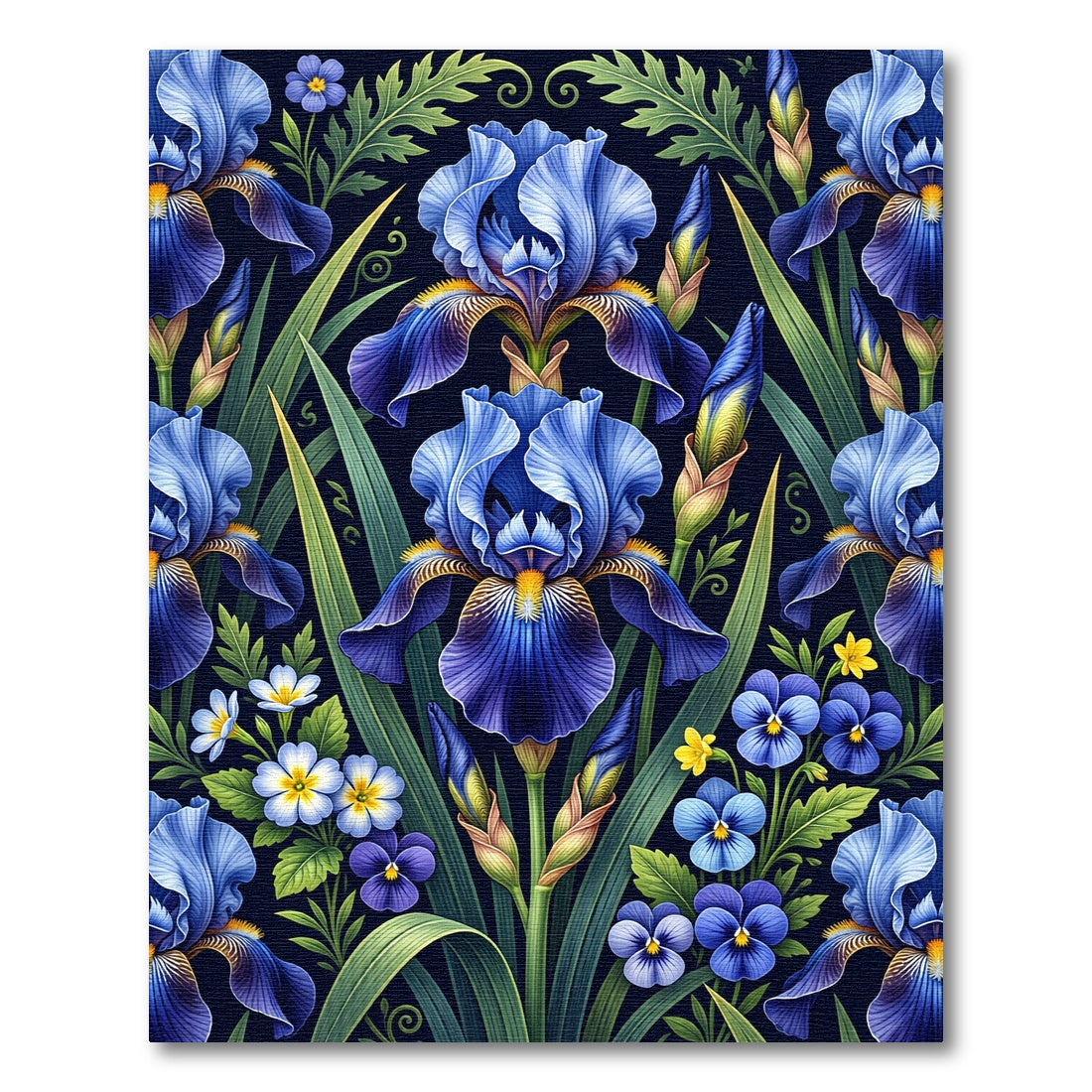 Lush Botanical Deep Blue Iris Bouquet Rug