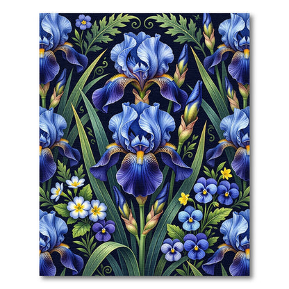 Lush Botanical Deep Blue Iris Bouquet Rug