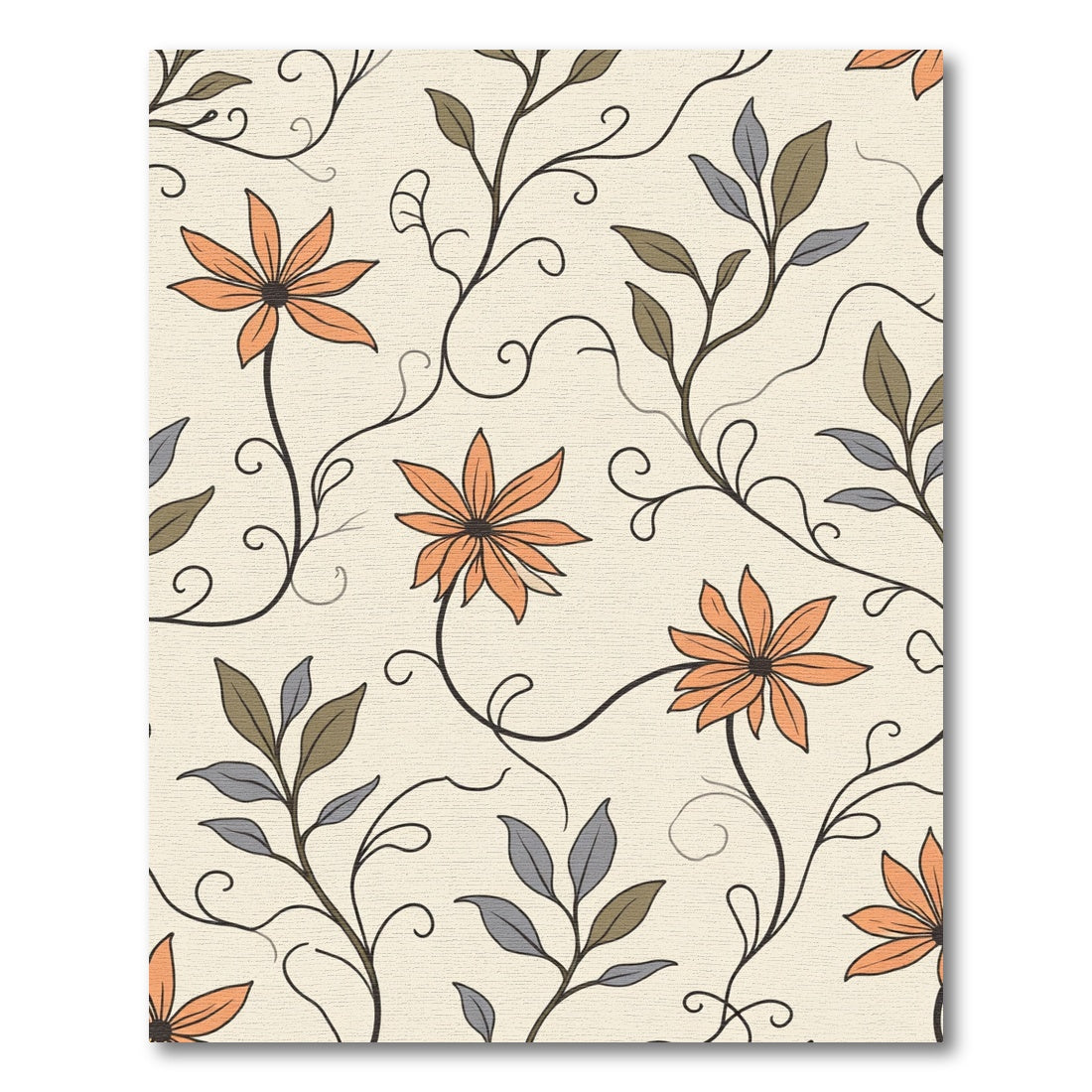 Cream Orange Floral Vine Swirl Rug