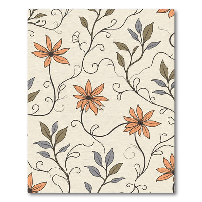 Cream Orange Floral Vine Swirl Rug