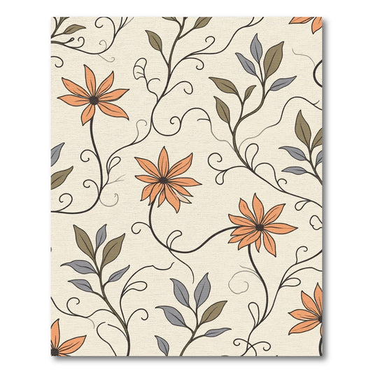 Cream Orange Floral Vine Swirl Rug