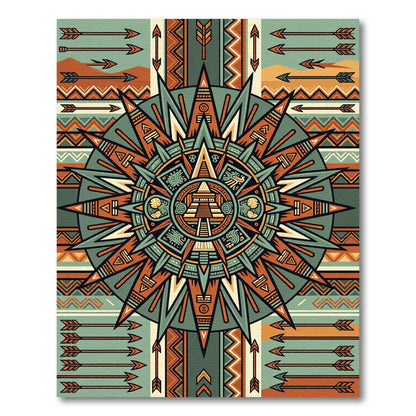 Earthy Aztec Temple Arrow Geometric Art Rug