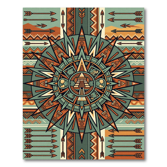 Earthy Aztec Temple Arrow Geometric Art Rug