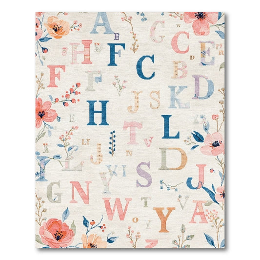 Whimsical Pastel Alphabet Floral Rug