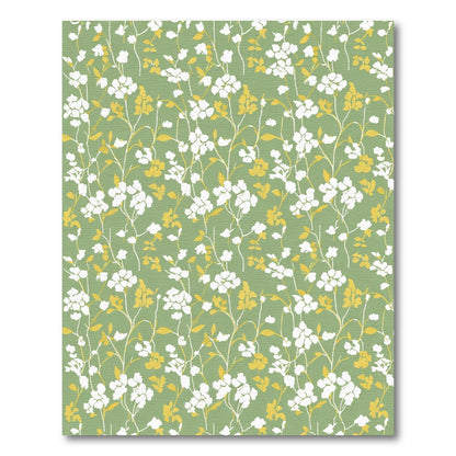 Green White Yellow Floral Branch Rug