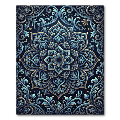 Ornate Navy and Sky Blue Medallion Rug