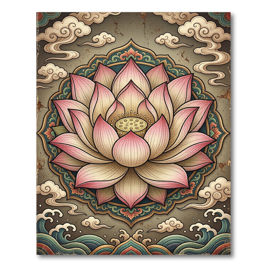 Pink Lotus Blossom Detailed Mandala Rug