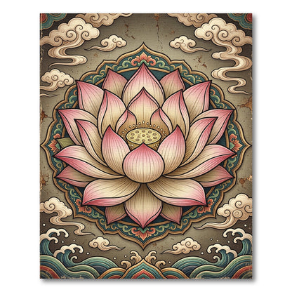 Pink Lotus Blossom Detailed Mandala Rug