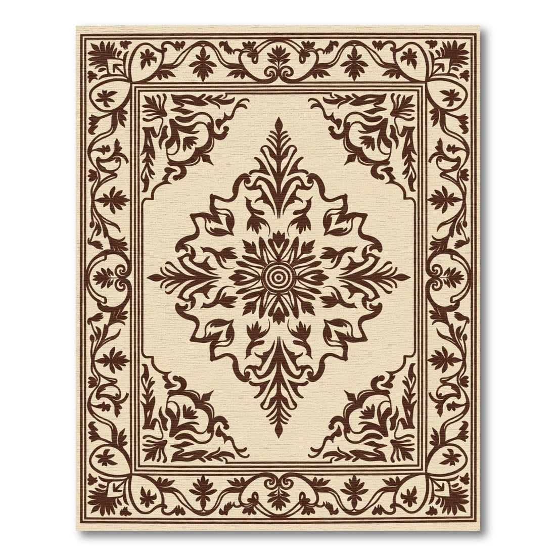 Brown Ornamental Floral Medallion Rug
