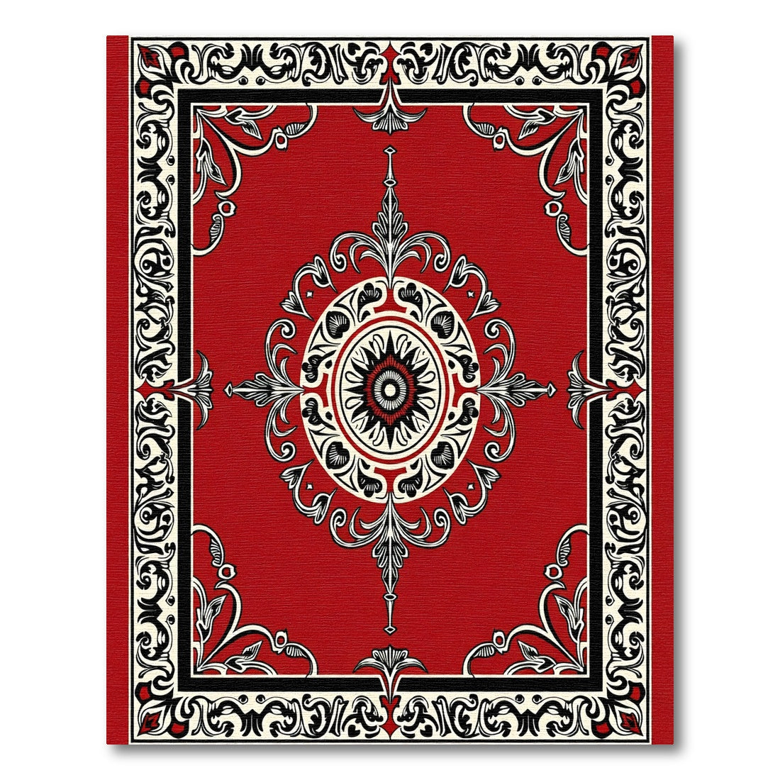 Crimson Red Floral Medallion Frame Rug