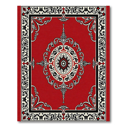 Crimson Red Floral Medallion Frame Rug