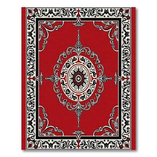 Crimson Red Floral Medallion Frame Rug