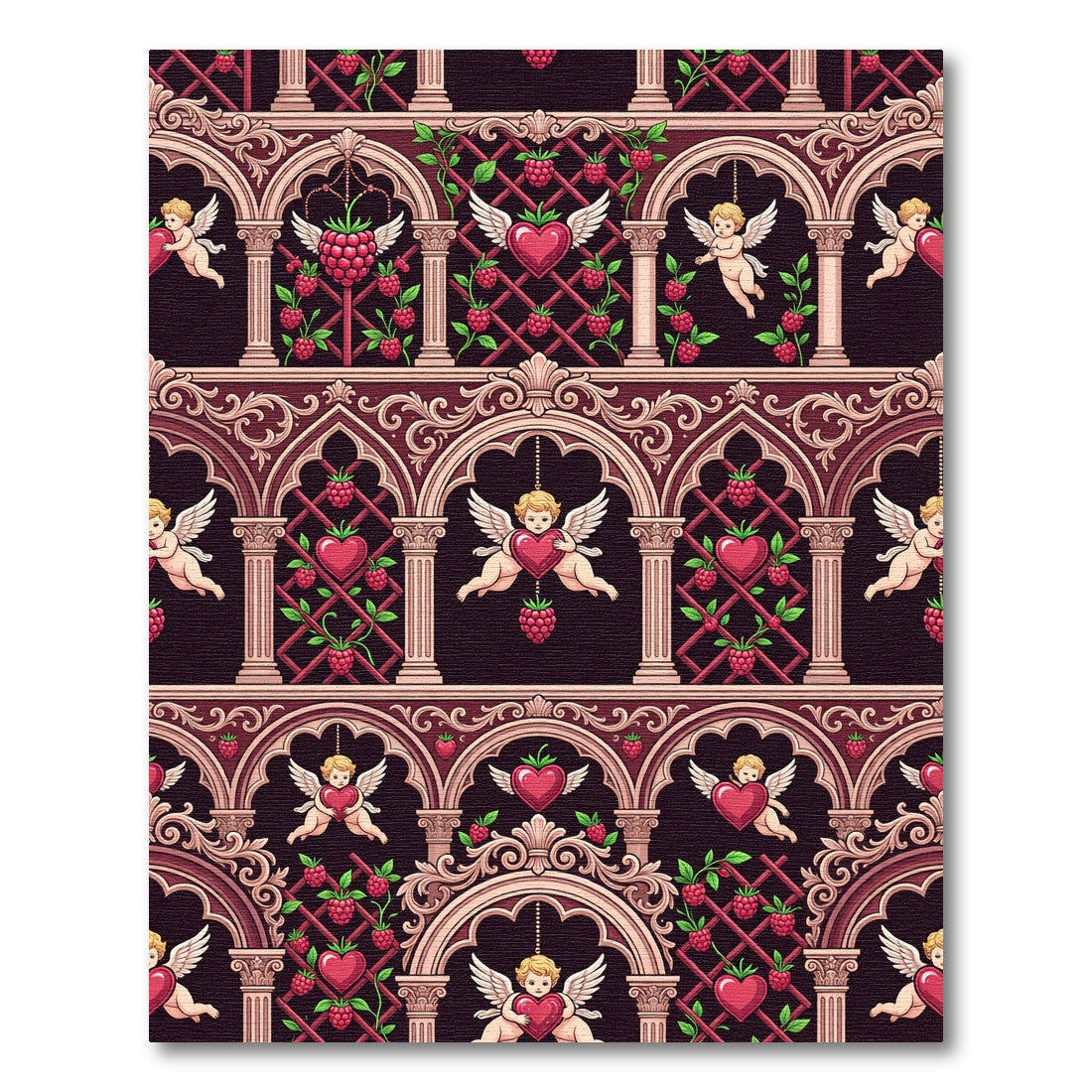 Gothic Cherub Heart Raspberry Arch Rug