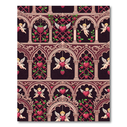 Gothic Cherub Heart Raspberry Arch Rug
