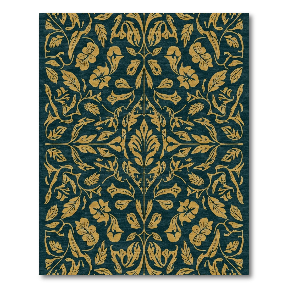 Ornate Teal Golden Floral Scroll Rug