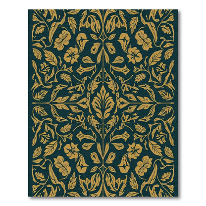 Ornate Teal Golden Floral Scroll Rug