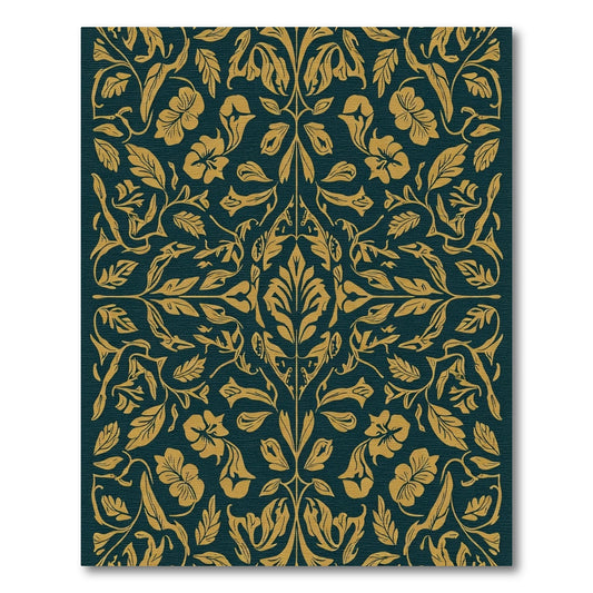 Ornate Teal Golden Floral Scroll Rug
