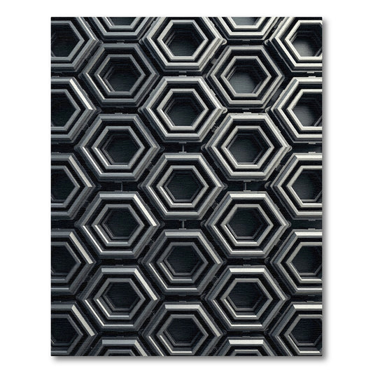Modern Gray Hexagonal Layered Texture Rug