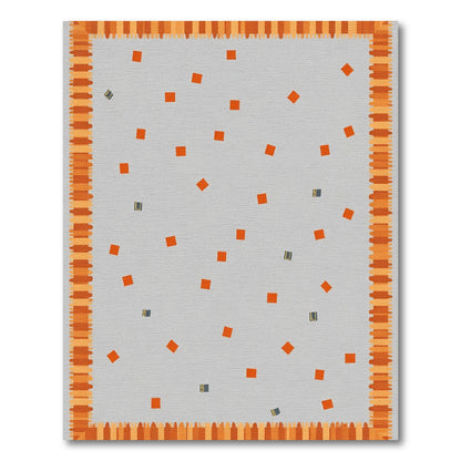 Orange White Scattered Squares Border Rug