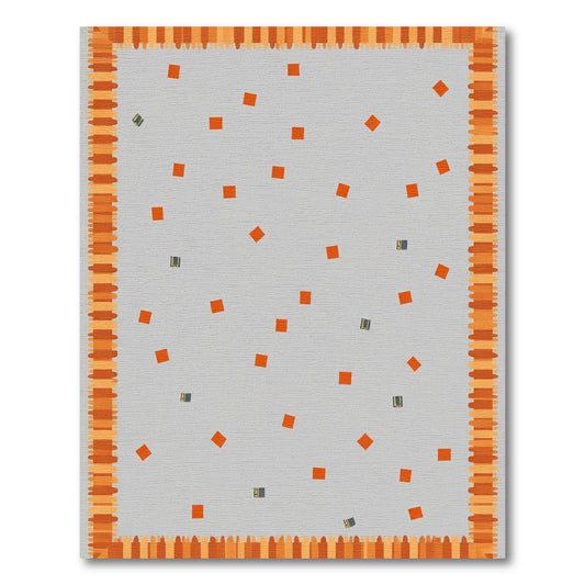 Orange White Scattered Squares Border Rug