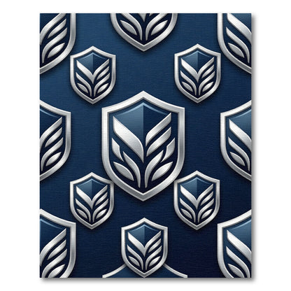Elegant Navy Silver Geometric Shield Rug