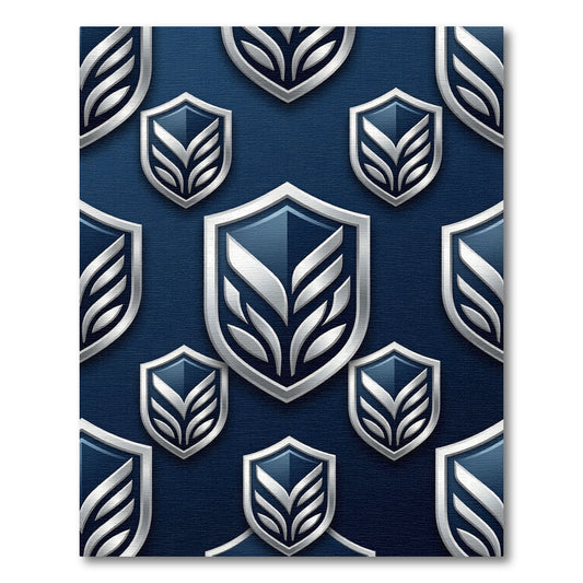 Elegant Navy Silver Geometric Shield Rug