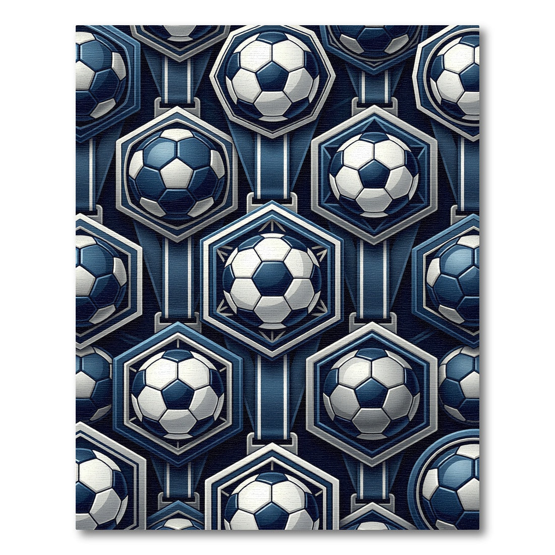 Geometric Navy Blue Soccer Hexagon Rug