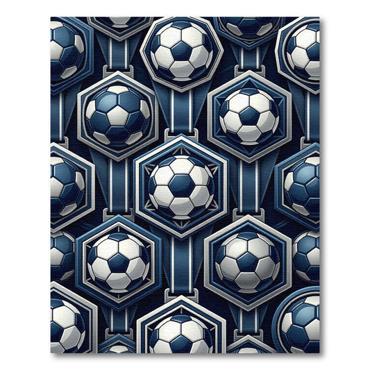 Geometric Navy Blue Soccer Hexagon Rug