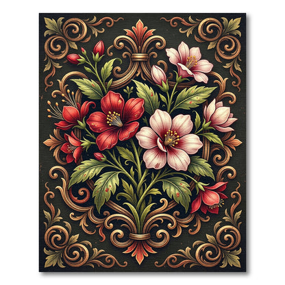 Crimson Ivory Floral Scrollwork Rug