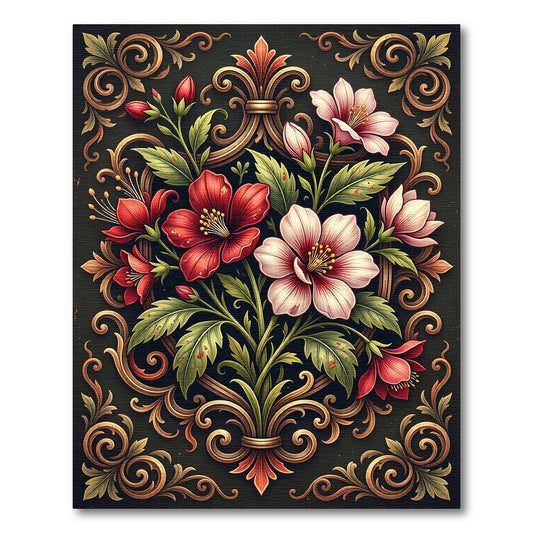 Crimson Ivory Floral Scrollwork Rug