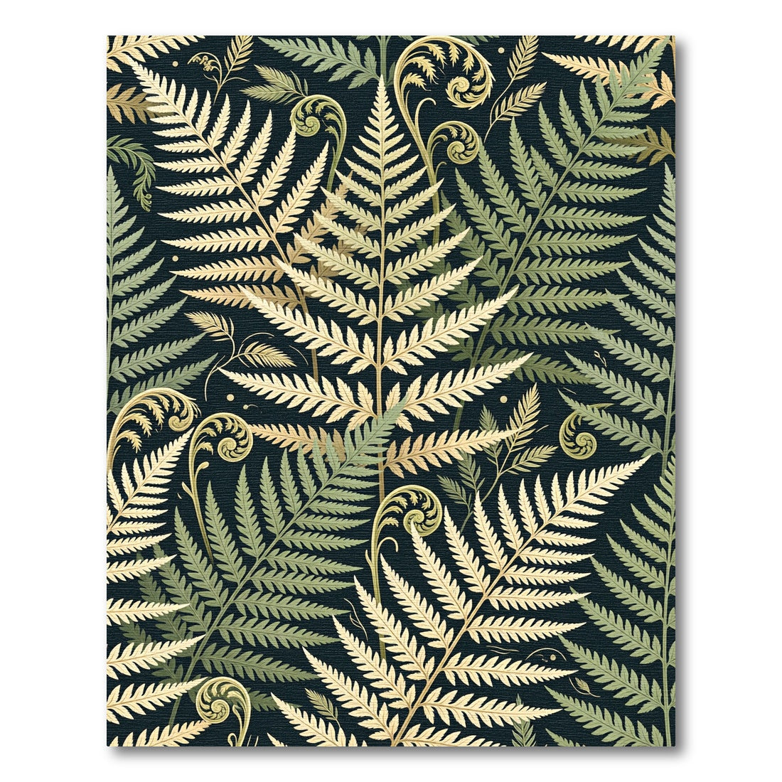 Elegant Golden Fern Botanical Dark Background Rug