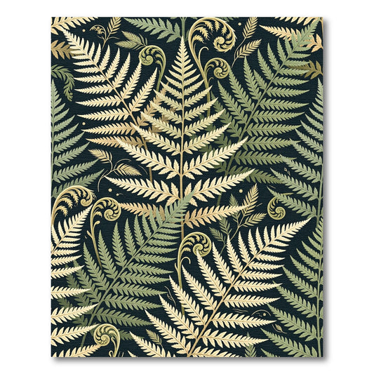 Elegant Golden Fern Botanical Dark Background Rug