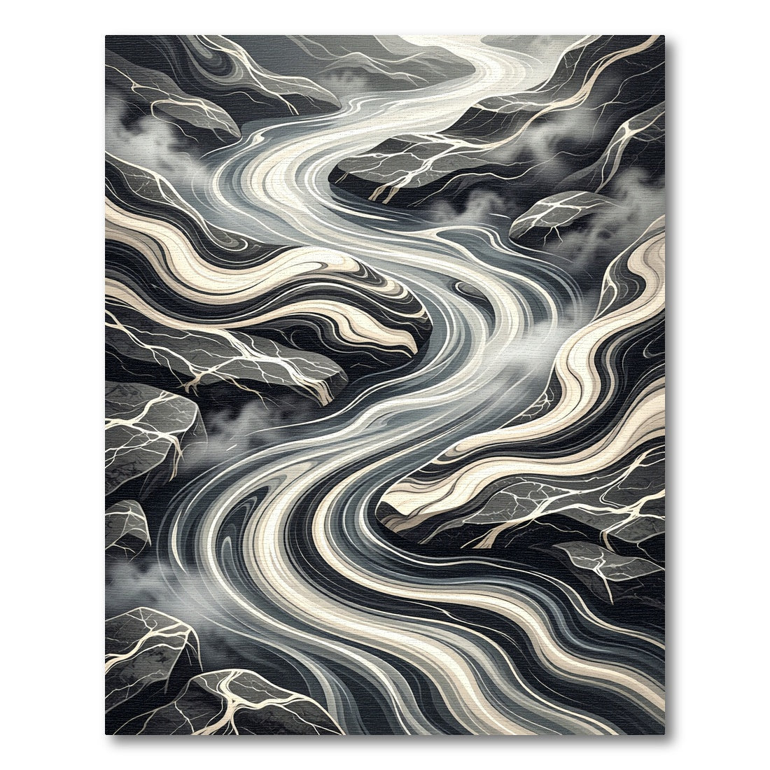 Abstract Monochromatic Flowing River Art Rug
