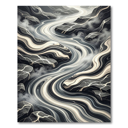 Abstract Monochromatic Flowing River Art Rug