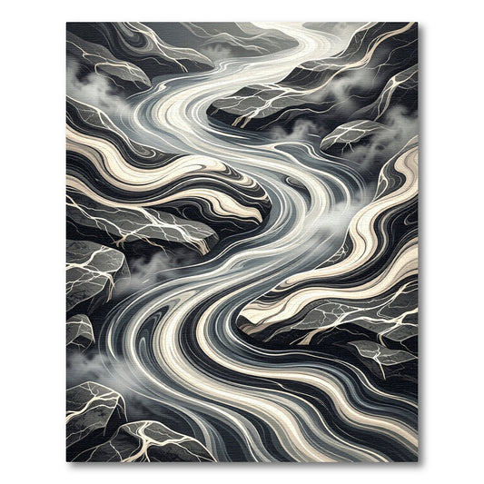 Abstract Monochromatic Flowing River Art Rug