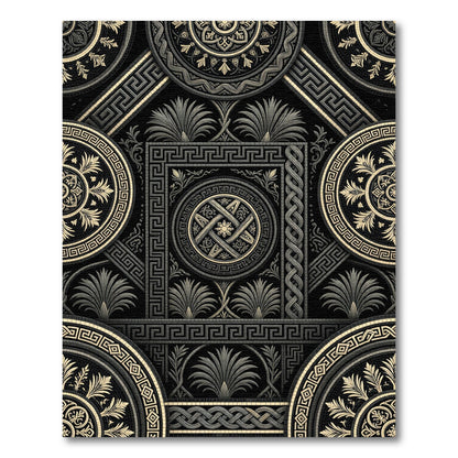 Ornate Gold Black Medallion Geometric Rug