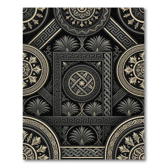 Ornate Gold Black Medallion Geometric Rug