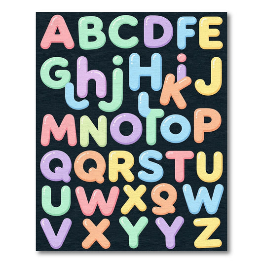 Colorful Pastel Bubble Letter Alphabet Rug