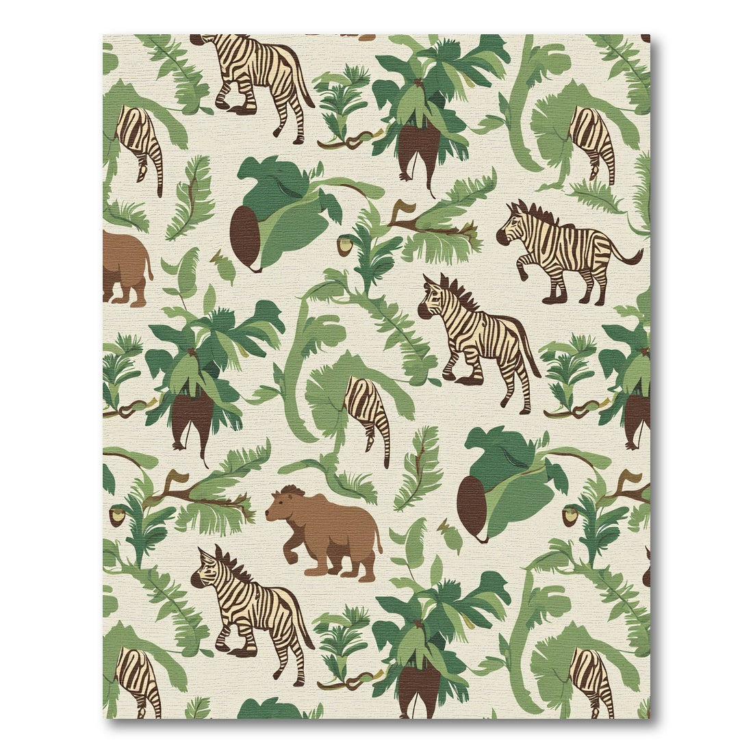 Jungle Animals Green Tropical Foliage Rug