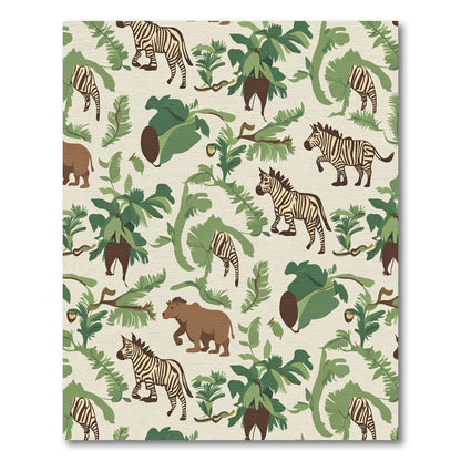 Jungle Animals Green Tropical Foliage Rug