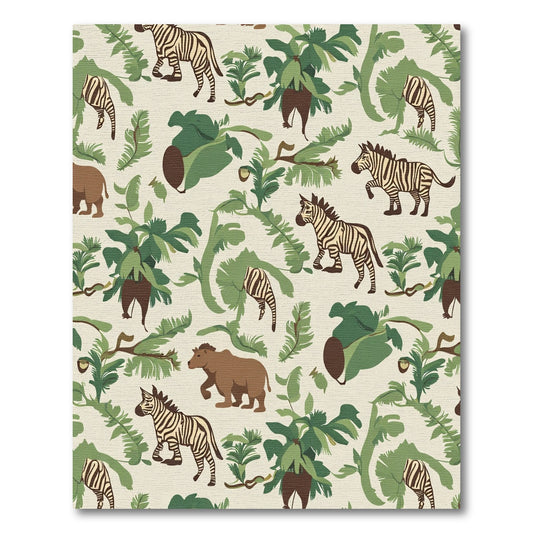 Jungle Animals Green Tropical Foliage Rug