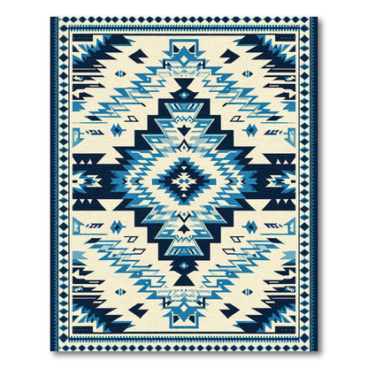 Navajo Blue Geometric Diamond Rug