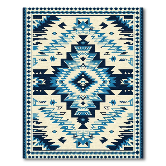 Navajo Blue Geometric Diamond Rug