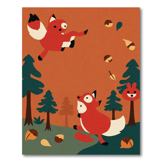 Whimsical Red Foxes Forest Falling Leaves Rug
