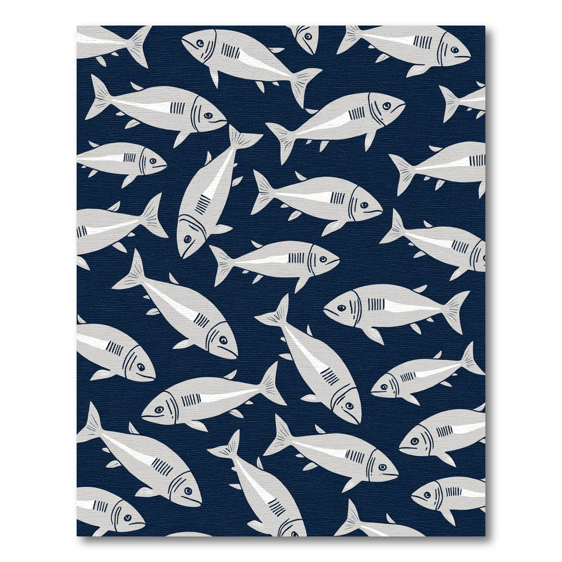 Navy Blue Schooling Fish Composition Rug