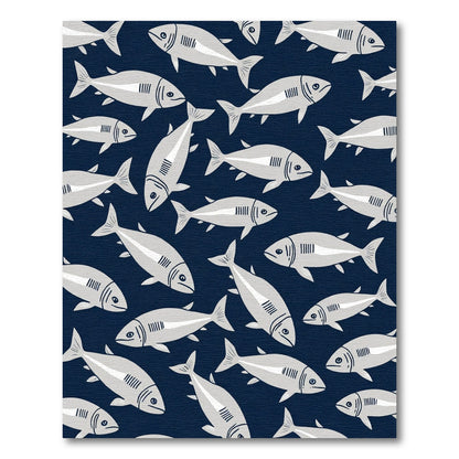 Navy Blue Schooling Fish Composition Rug